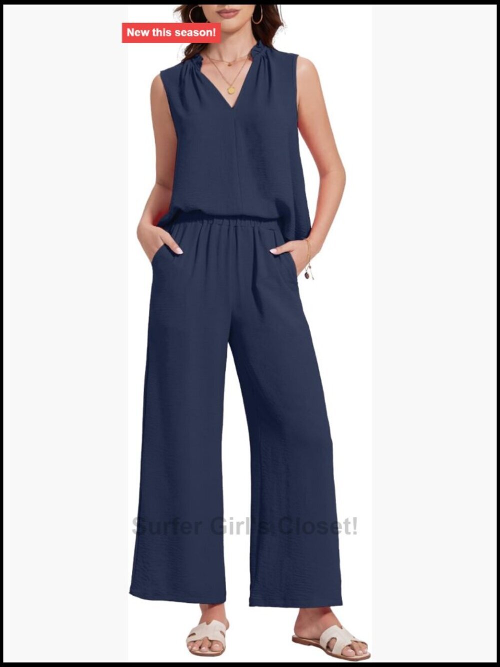 2 Piece Outfits Sleeveless V Neck Top High Waisted Pants Set